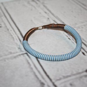 Beautiful white and blue and copper wire hook bracelet 8"